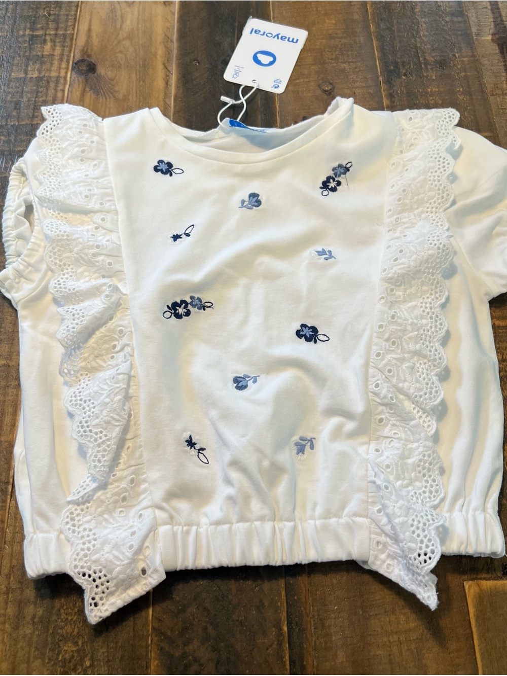 Mayoral size 8 Ruffle shirt with embroidery new